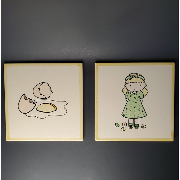 2 Portuguese Tile Trivet Pot Rests Vtg 70s Minimalist Pop Art Cartoon Gr… - Picture 3 of 11